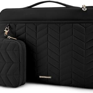 Bagsmart Quilted Laptop Case w/External Zip Pocket/Detach Pouch Padded + Lined
